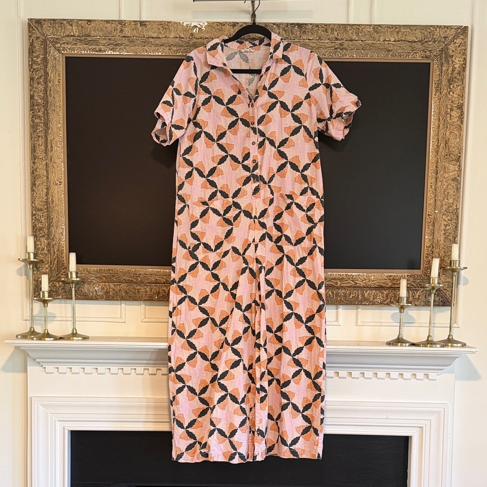 Pink Printed Wide-Leg Jumpsuit with Short Sleeves